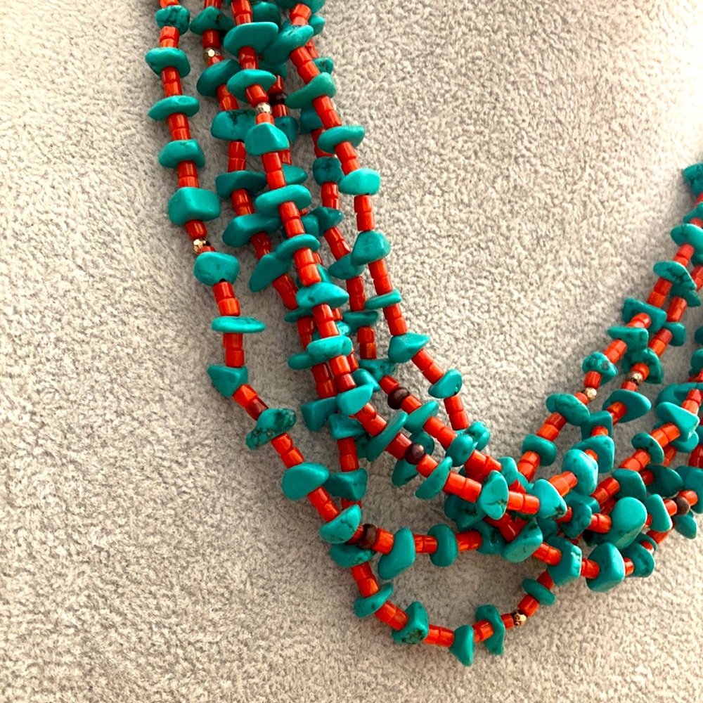 Coldwater Creek Multi-Strand Turquoise & Red Beaded Women's Necklace